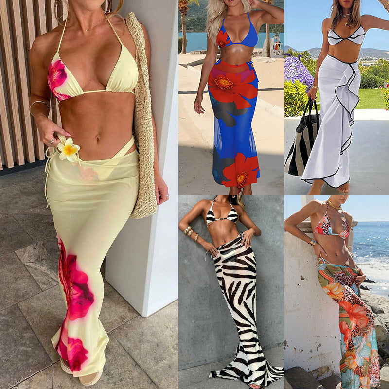 Women's triangle bikini with elegant wrap skirt and animal print Mune Fashion