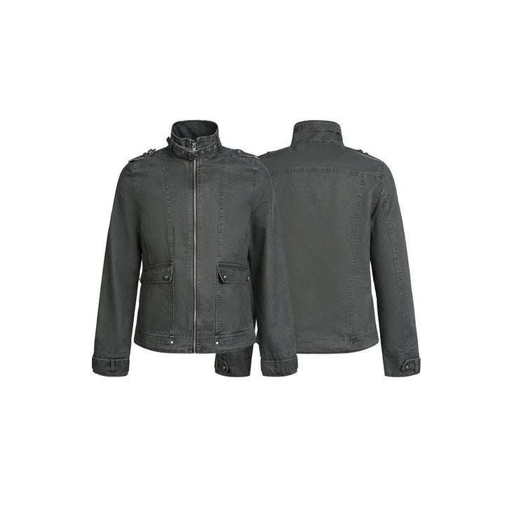 Men's short jacket in field style with high buckle collar, shoulder flaps and flap pockets Mune Fashion