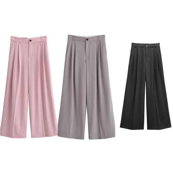 Women Elegant High-Waist Palazzo Pants with Pleats and Crease Mune Fashion