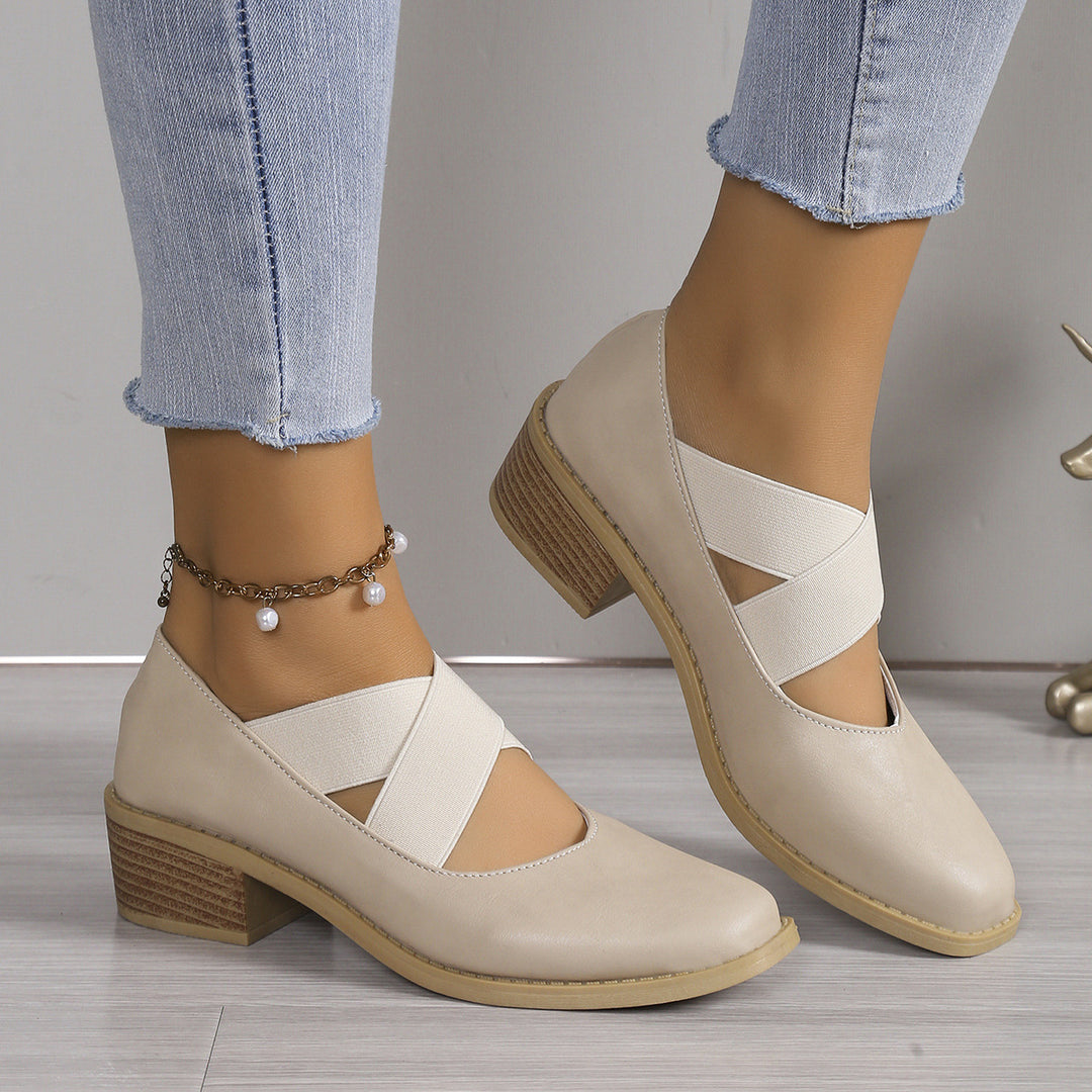 Women's Slipper-Pumps with crisscrossing elastic straps and block heel Mune Fashion