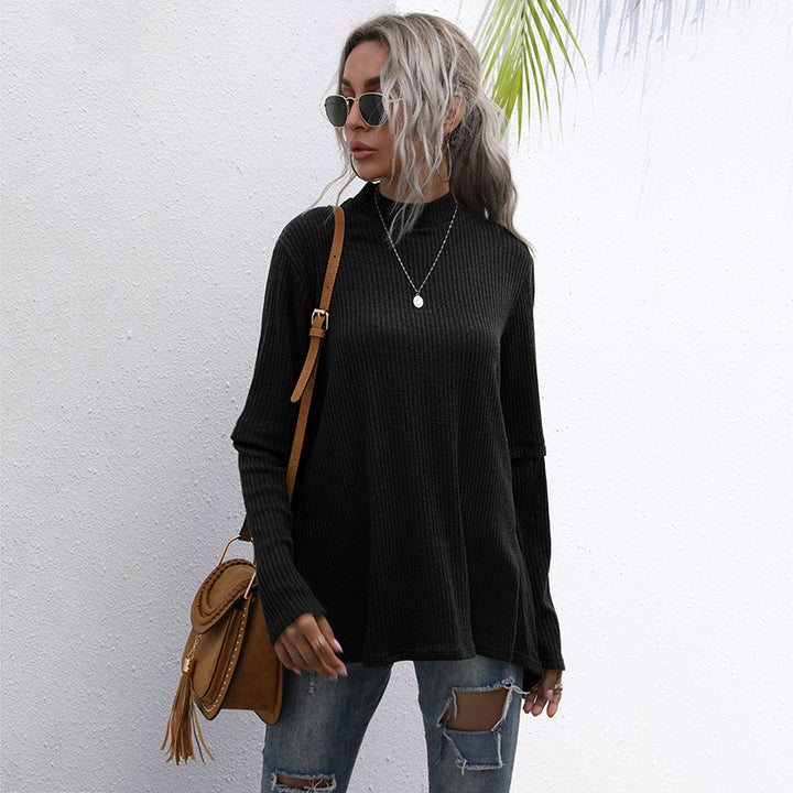 Women Oversize Waffle Knit Sweater with Stand-up Collar and Extended Sleeves Mune Fashion