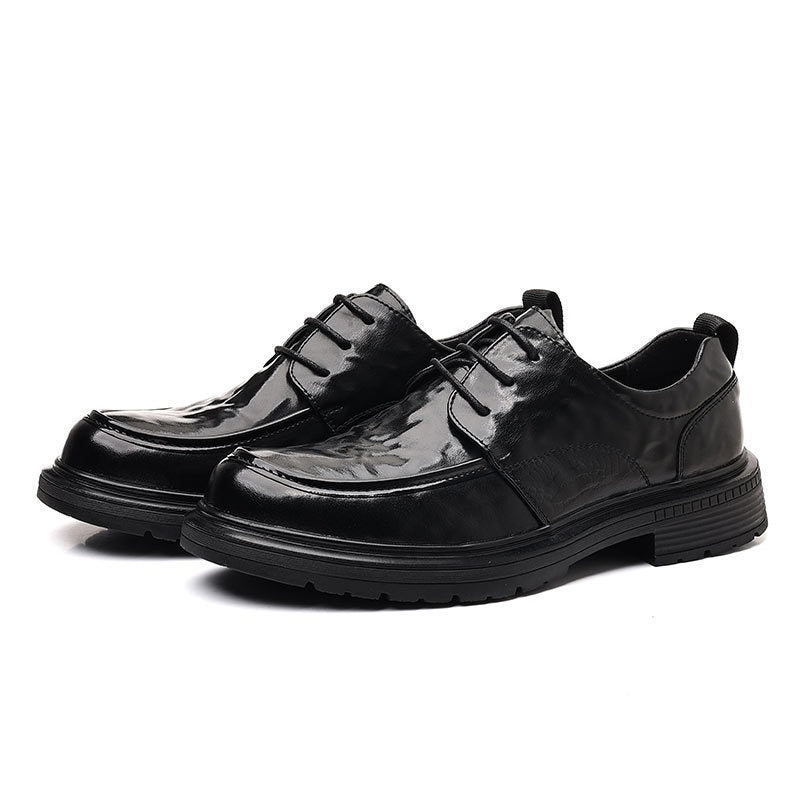 Men's Elegant Patent Derby with Robust Plateau Rubber Sole and Padded Comfort Shaft Mune Fashion