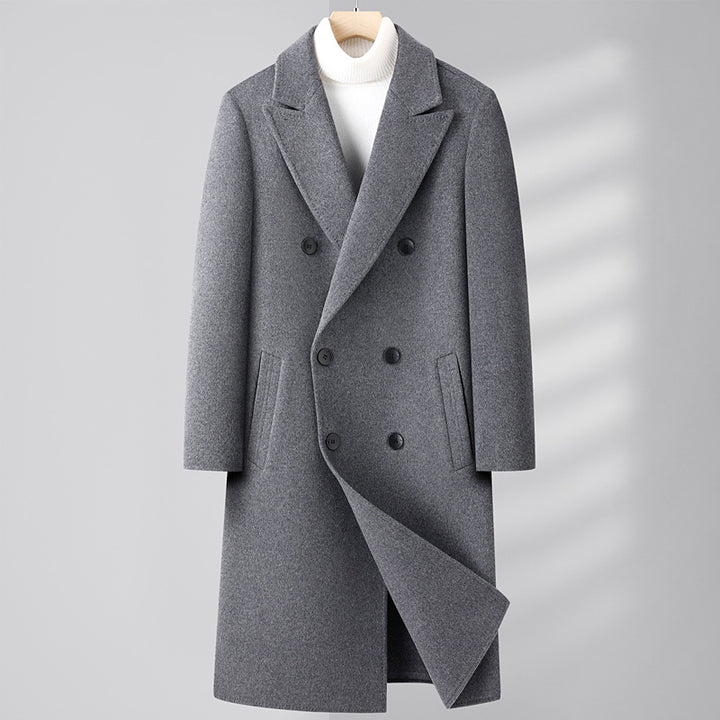 Men's Double-Breasted Wool Coat with Extended Cut and Lapel Collar Mune Fashion
