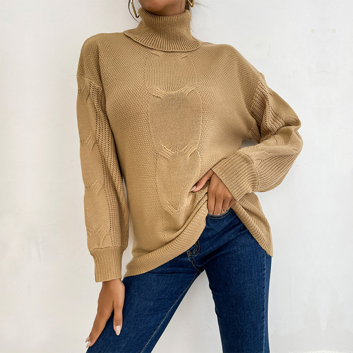 Women’s turtleneck sweater with cable knit pattern and oversized silhouette Mune Fashion