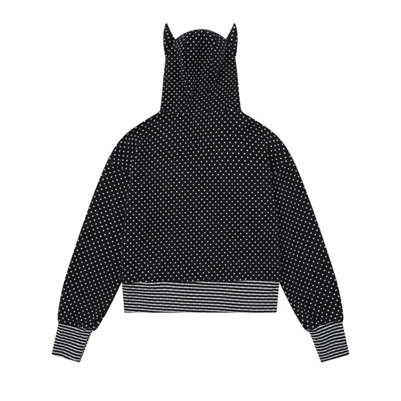 Ladies Hooded Sweat Jacket with Zipper, Ear Application and Allover Dots Mune Fashion