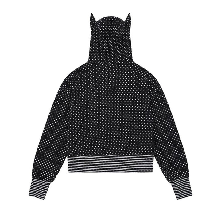 Ladies Hooded Sweat Jacket with Zipper, Ear Application and Allover Dots Mune Fashion