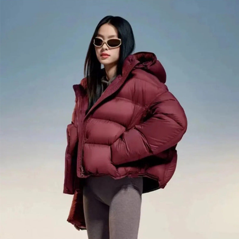 Women Short Cut Padded Jacket with Hood and High Insulation Mune Fashion