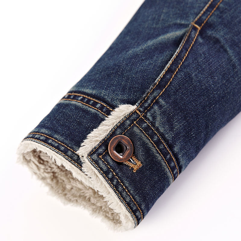 Men's denim jacket with warming Sherpa lining and shirt collar Mune Fashion