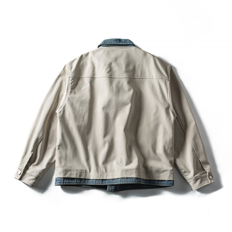 Men's short cut layered look blouson jacket with denim collar Mune Fashion