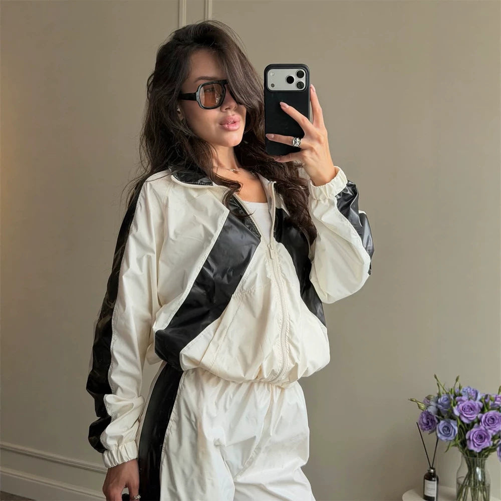 Ladies Sportives Nylon Set with Boxy Zip Jacket and High-Waist Jogger Mune Fashion
