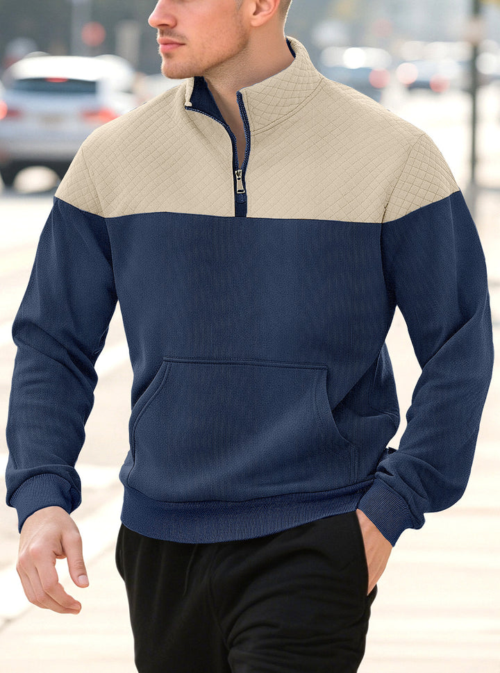Men's half-zip sweatshirt with quilted shoulder area, kangaroo pocket, and ribbed cuffs Mune Fashion