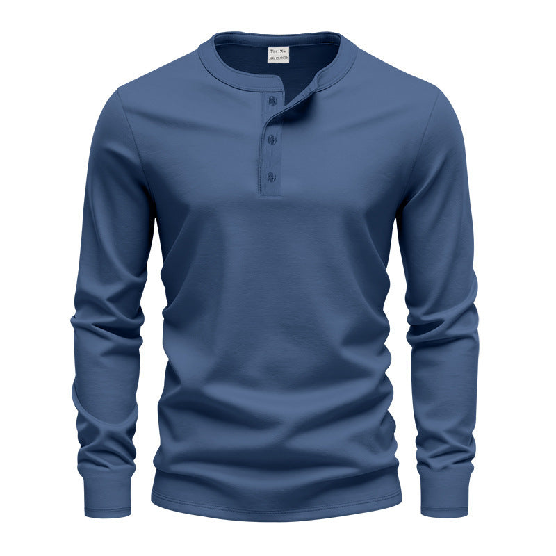 Men's fitted long sleeve Henley shirt with stand-up collar, fine cotton stretch and ribbed cuffs Mune Fashion