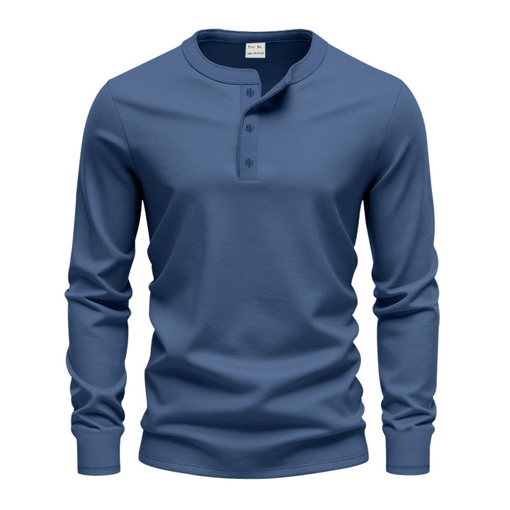 Men's fitted long sleeve Henley shirt with stand-up collar, fine cotton stretch and ribbed cuffs Mune Fashion