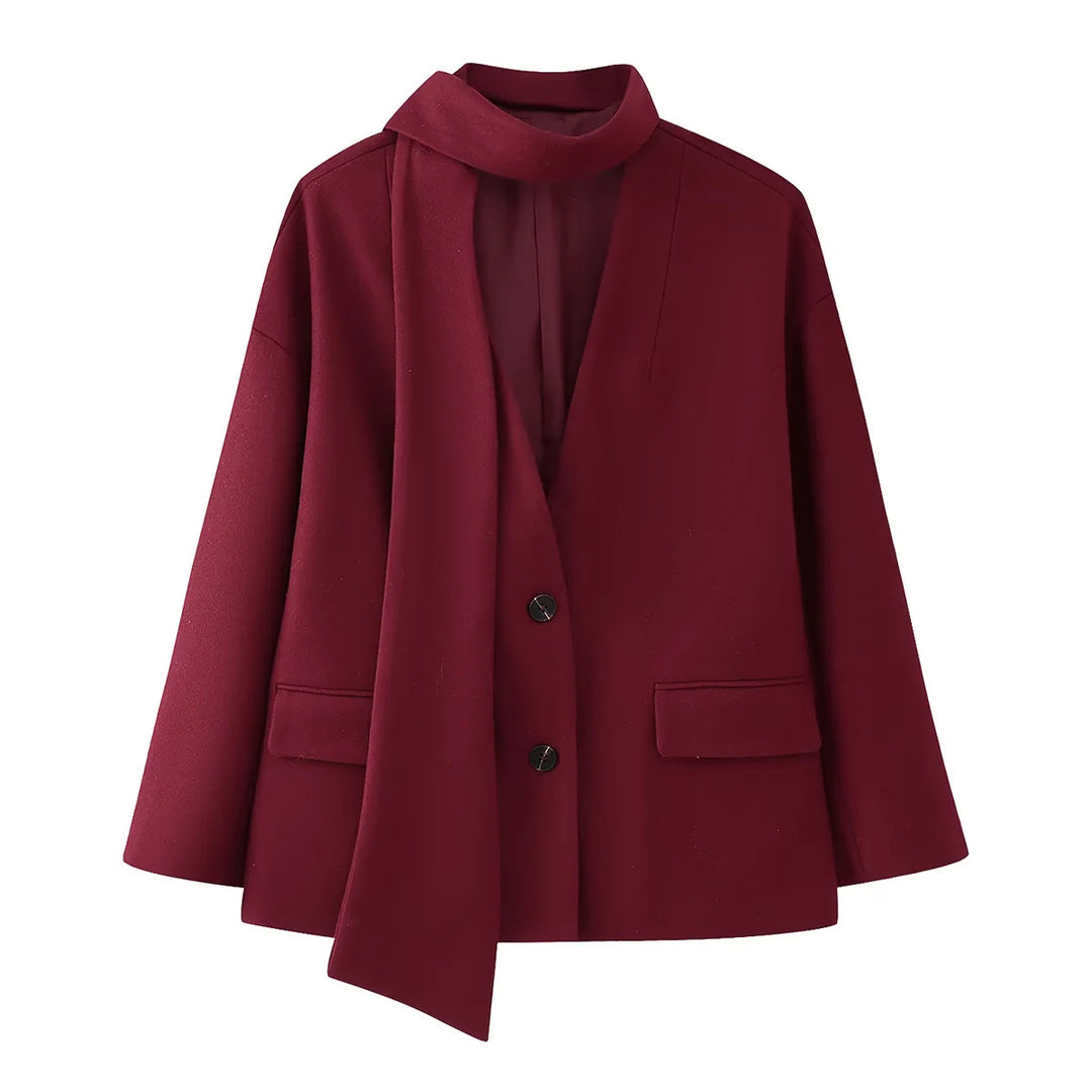 Women's nan kastiger coat blazer with integrated tube scarf, casual boxy silhouette and patch pockets Mune Fashion