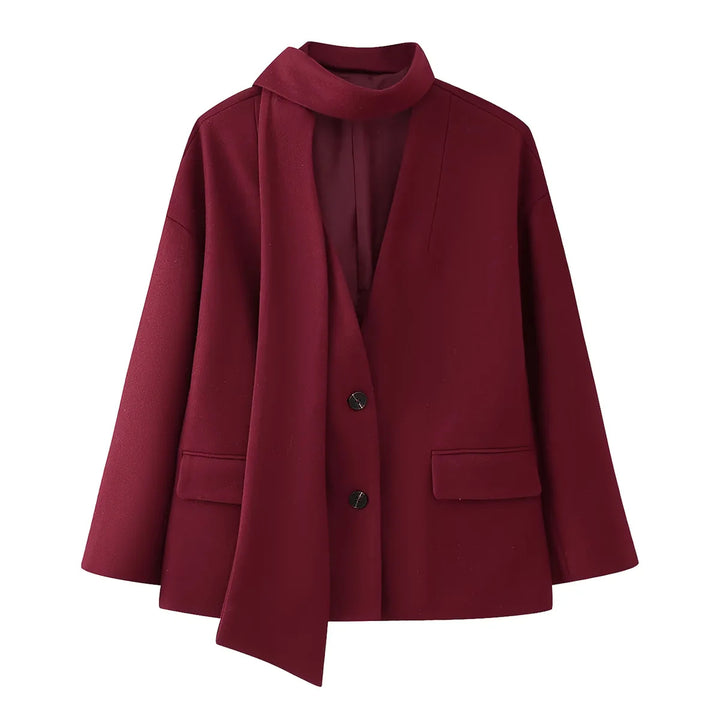 Women's nan kastiger coat blazer with integrated tube scarf, casual boxy silhouette and patch pockets Mune Fashion
