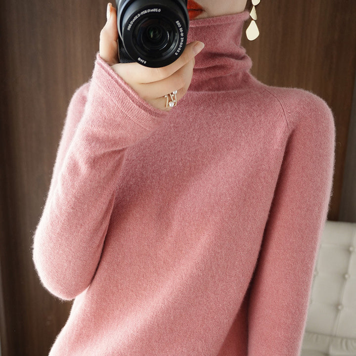 Women's Soft Roll Neck Sweater in Cashmere-Look with Thumb Hole and Fitted Silhouette Mune Fashion