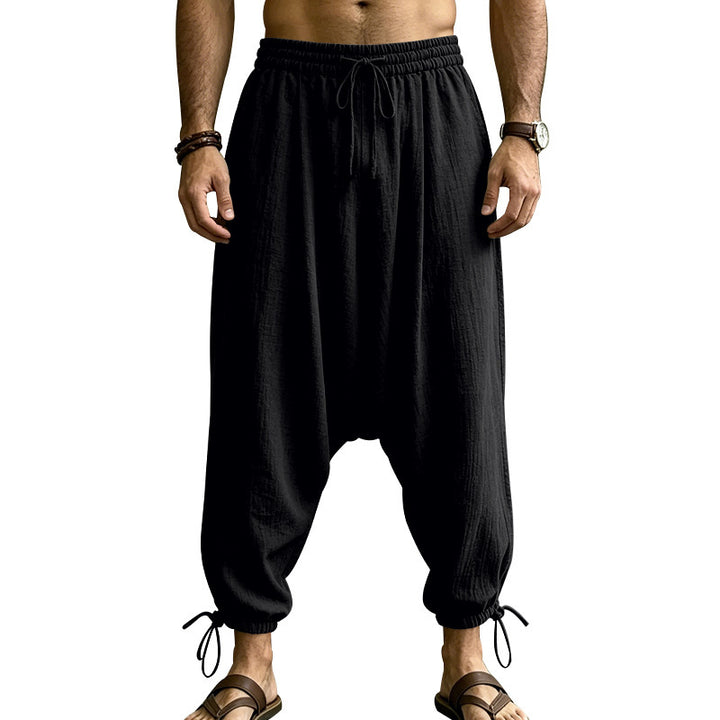 Men's Casual Harem Pants with Drop Crotch, Elastic Waistband and Drawstring Mune Fashion