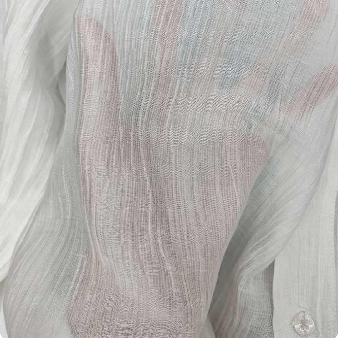Womens Transparent Shirt Blouse in Linen Look with Kent Collar Mune Fashion