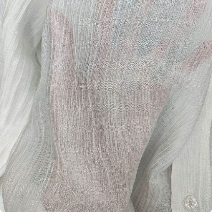 Womens Transparent Shirt Blouse in Linen Look with Kent Collar Mune Fashion