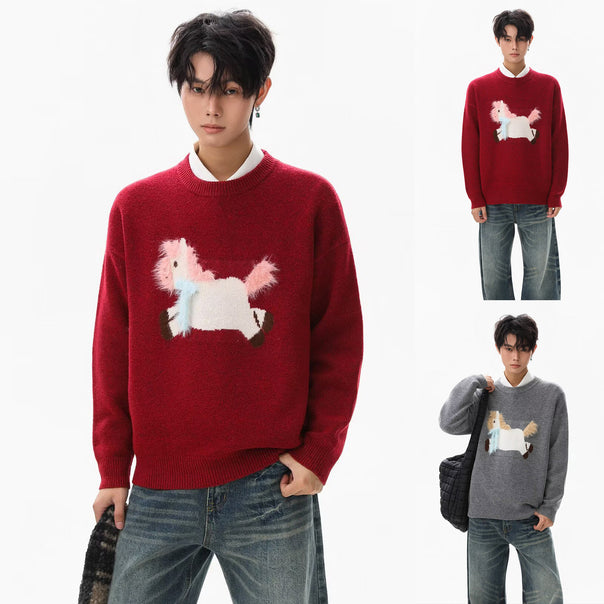 Men's Comfortable Chunky Knit Sweater with Unicorn Motif Mune Fashion