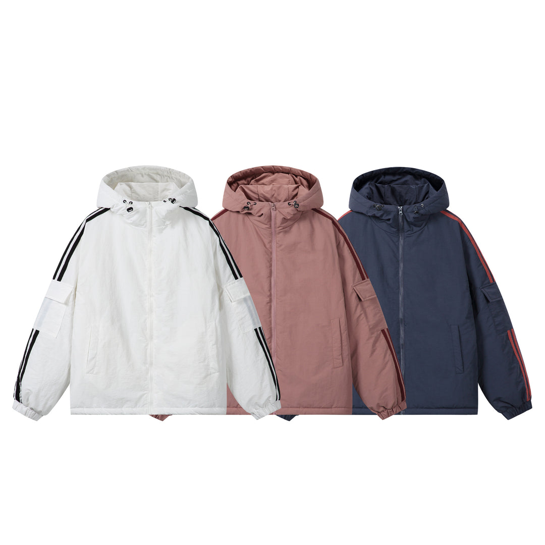 Unisex Short Boxy Padded Hooded Jacket with Sleeve Utility Pocket and Side Insertion Pockets Mune Fashion