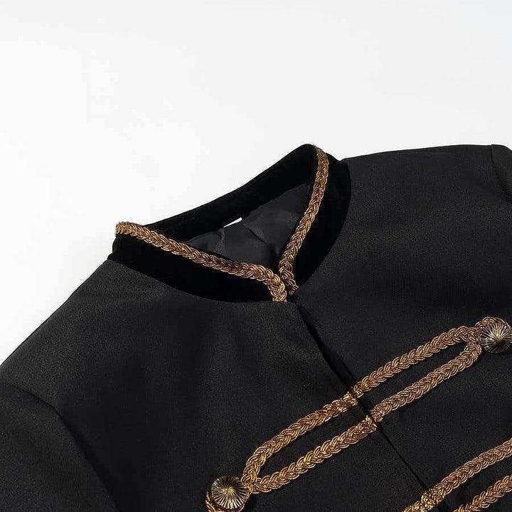Women's Cropped Military Jacket with Decorative Cord and Velvet Collar Mune Fashion