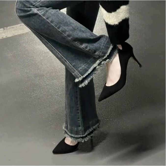 Women's pointed stiletto pumps in velvet look with high heel Mune Fashion