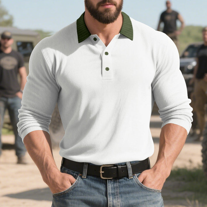 Men's ribbed long-sleeve polo with Kent collar and concealed button placket Mune Fashion
