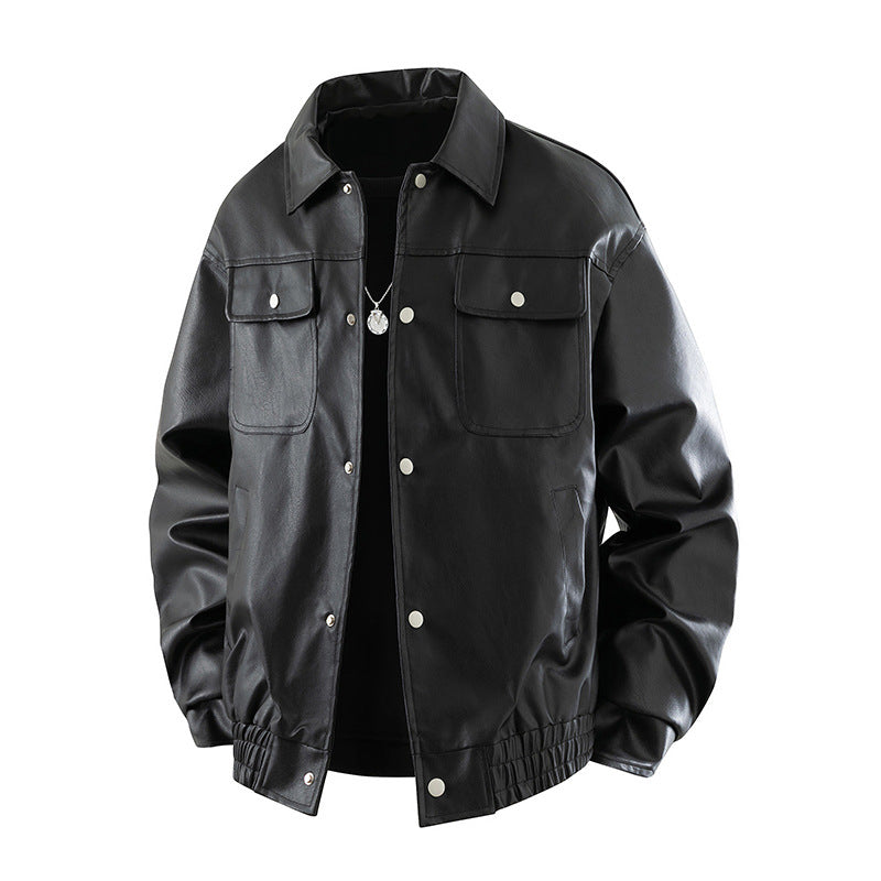 Men's Fashion Leather Jacket with Practical Flap Pockets