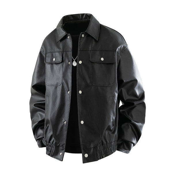 Men's Fashion Leather Jacket with Practical Flap Pockets