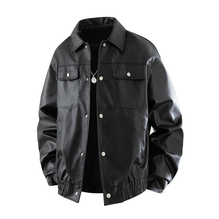 Men's Fashion Leather Jacket with Practical Flap Pockets