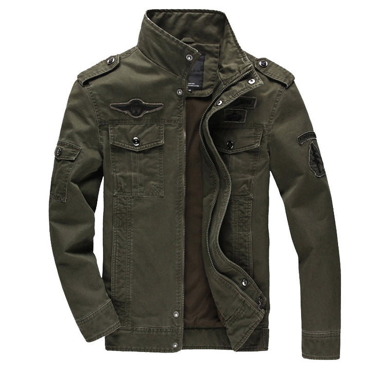 Men's canvas field jacket in military utility style with shoulder epaulets and concealed two-way zipper Mune Fashion