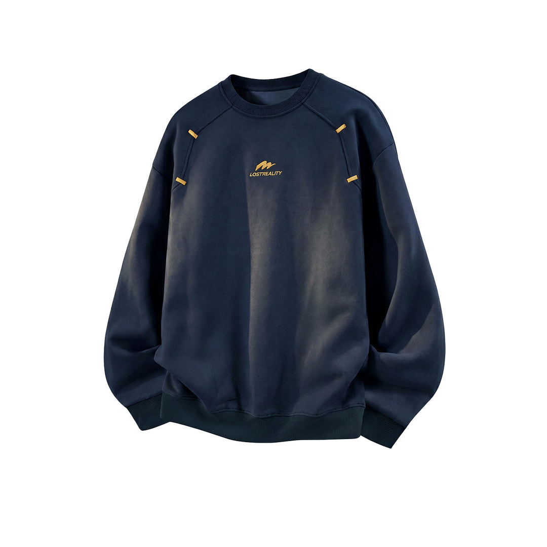Unisex Boxy-Round-Neck-Sweatshirt with application tabs and minimalist logo embroidery Mune Fashion
