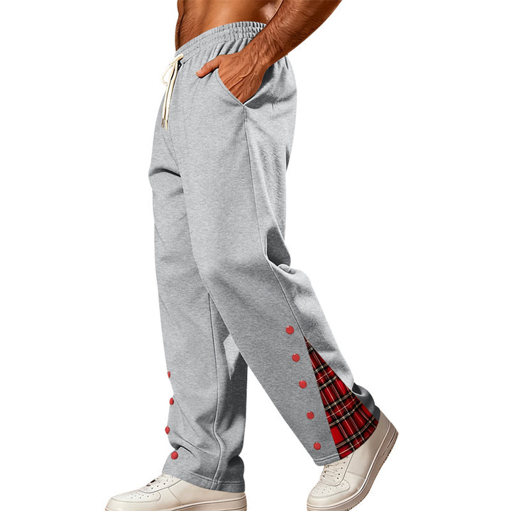 Men's Loose Jogging Pants with Check Insert and Snap Button Details Mune Fashion