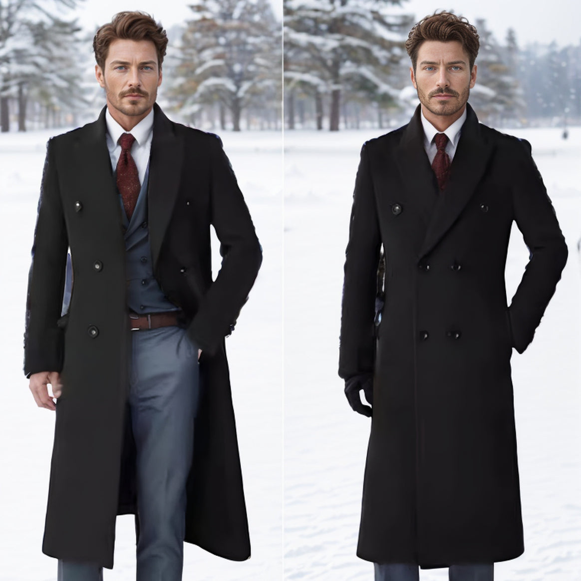 Men's double-breasted long wool coat with quilted lining Mune Fashion