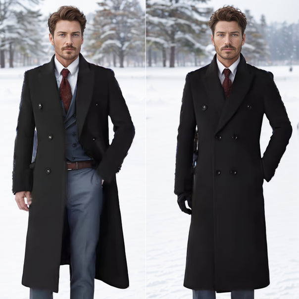 Men's double-breasted long wool coat with quilted lining Mune Fashion