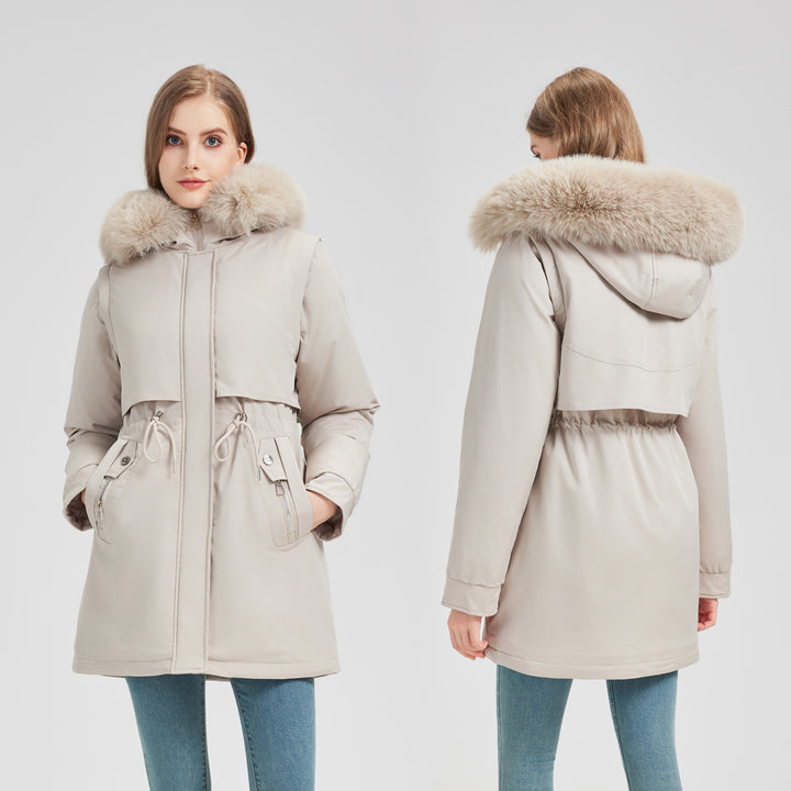 Women's tailored functional parka with asymmetrical front flap, adjustable drawstring, and wind-resistant stand-up collar Mune Fashion