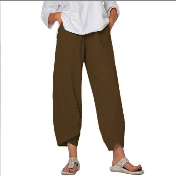 Women's loose linen pants with high waistband, tulip hem, and side pockets Mune Fashion