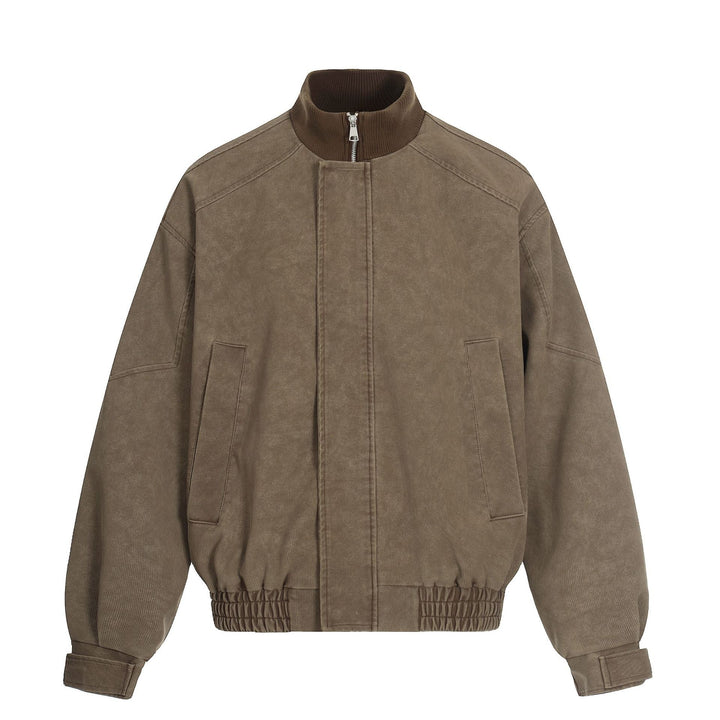 Men's short boxy blouson made of corduroy fabric with high ribbed collar and elastic hem.