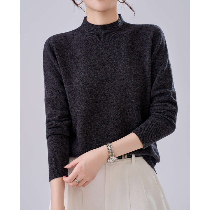 Women's Fine Fine Knit Sweater with Short Stand-Up Collar and Cashmere Look Mune Fashion