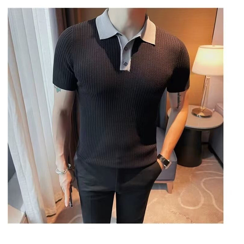 Men's Short Sleeve Polo Shirt with Ribbed Structure Mune Fashion