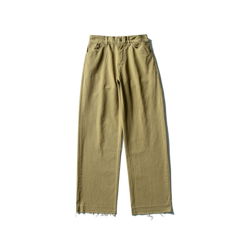 Ladies Wide High-Waist Jeans with Straight Leg and Raw Hem Mune Fashion