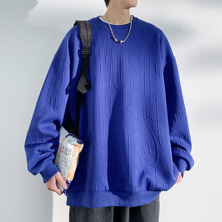 Men's Oversized Structured Knit Sweatshirt with Embossed Tone-on-Tone Lettering Mune Fashion