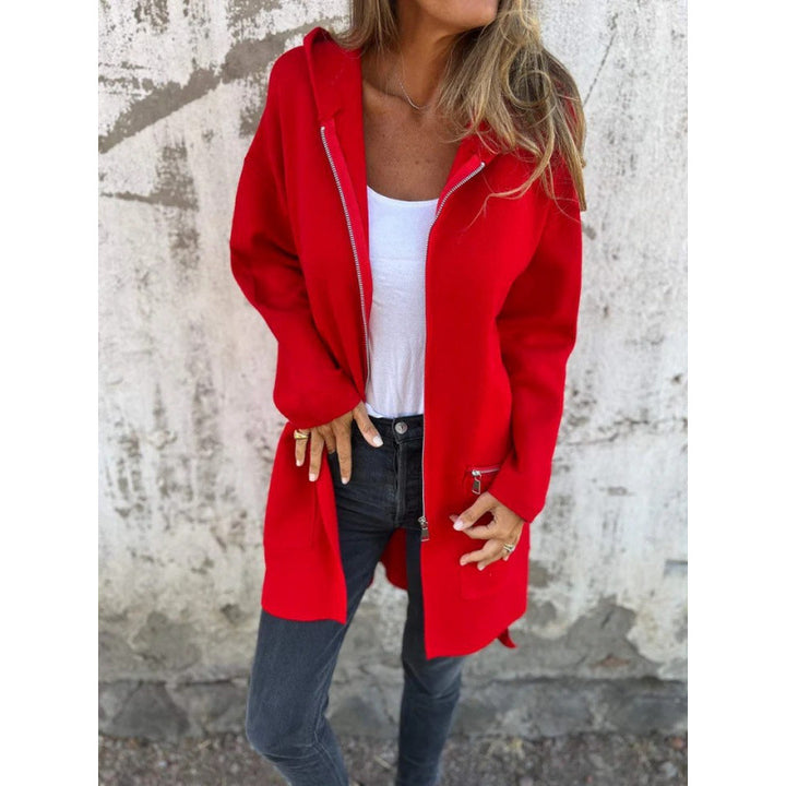 Women's Mid-Length Coat with Full Zipper and Zipper Pocket Details Mune Fashion