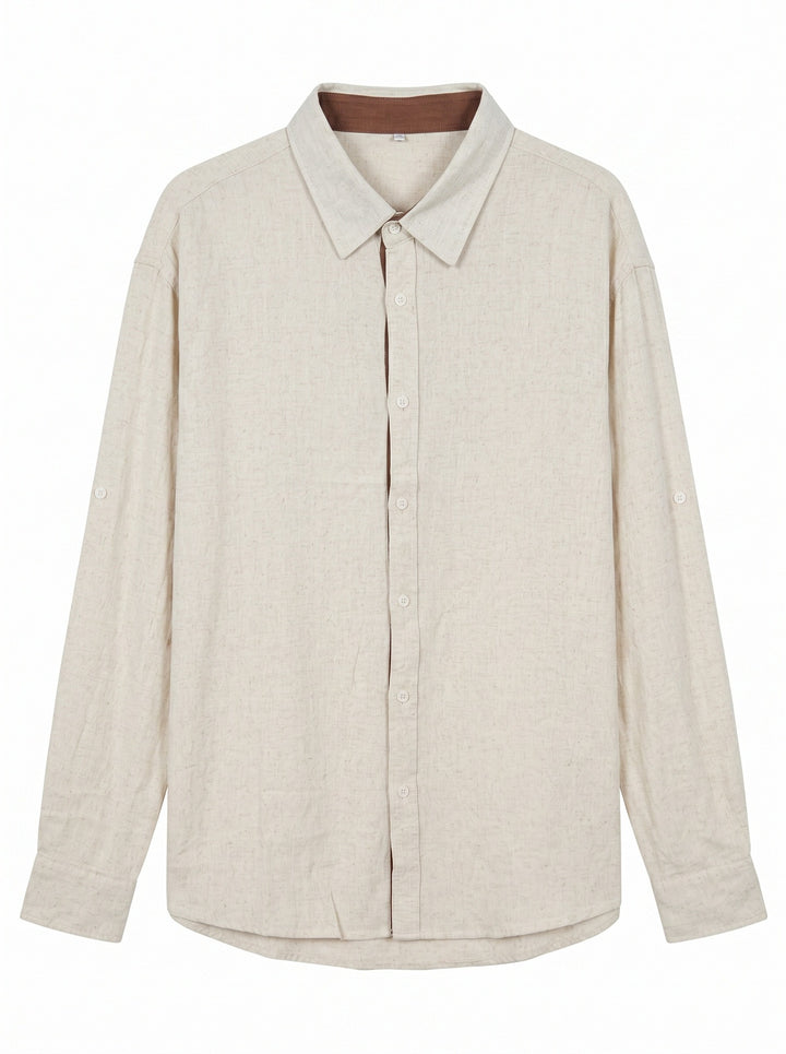 Unisex Lightweight Oversized Shirt in Linen Look with Kent Collar and Sleeve Tab Mune Fashion