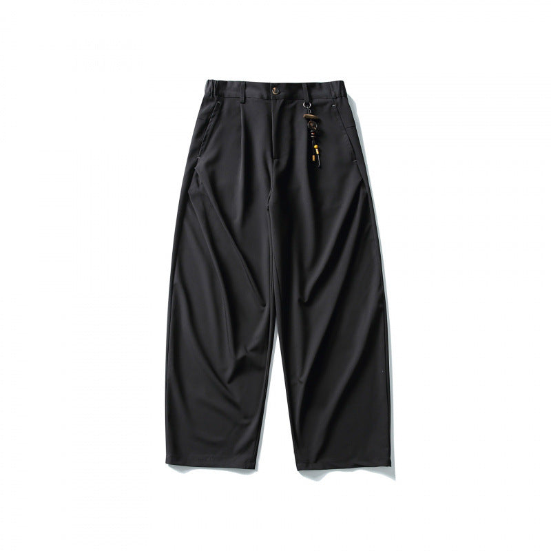 Men's Wide Pleated Culotte Pants with Low Crotch Mune Fashion