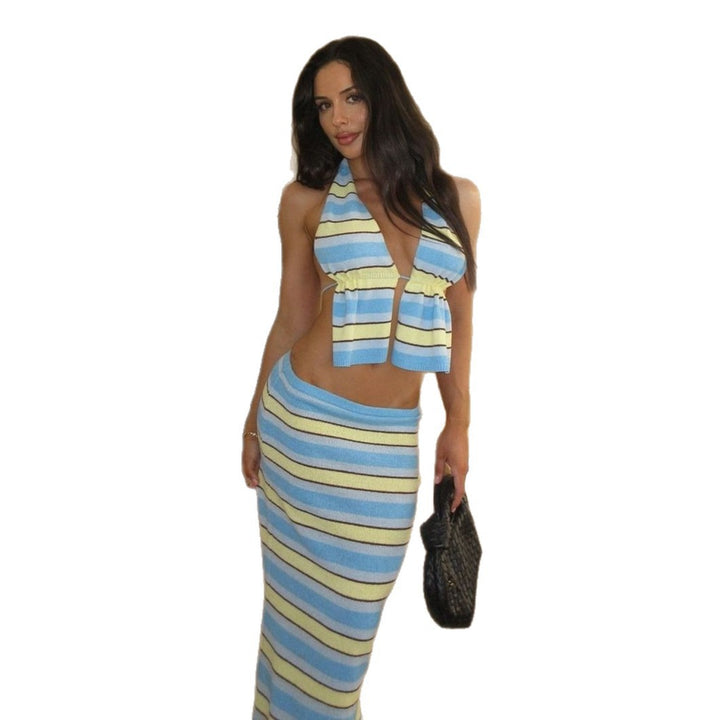 Women's trendy knitted outfit with bandeau and long skirt Mune Fashion