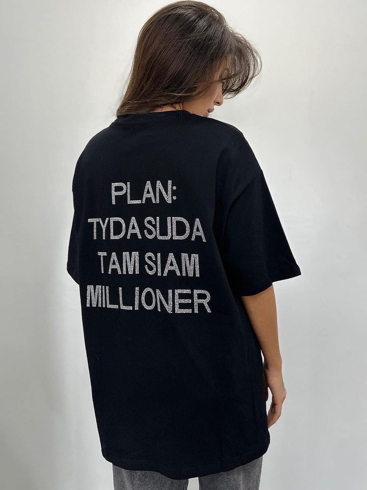 Women’s oversized statement t-shirt with rhinestone lettering on the back Mune Fashion