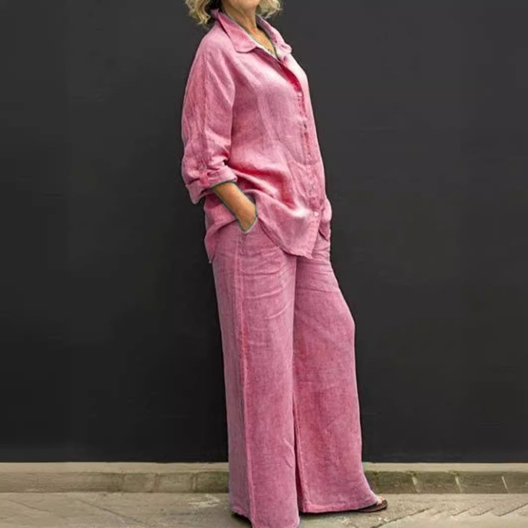 Women's Relaxed-Buttondown-Shirt and High-Waist-Palazzo in Linen Look Mune Fashion