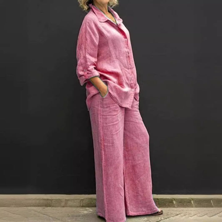 Women's Relaxed-Buttondown-Shirt and High-Waist-Palazzo in Linen Look Mune Fashion